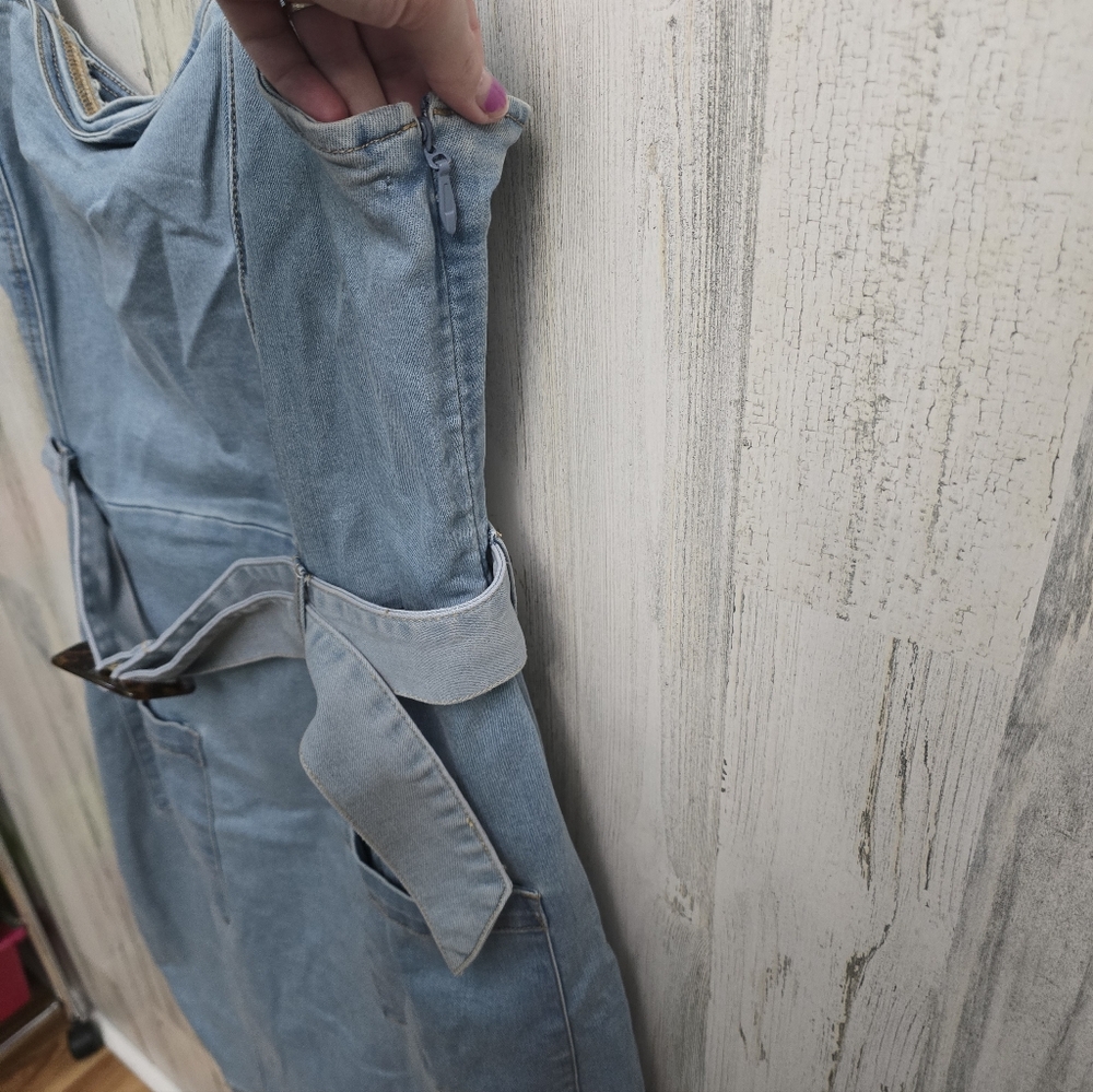 Justfab Blue Denim Dress with Belt Womens Plus Size 1X - Picture 4 of 7